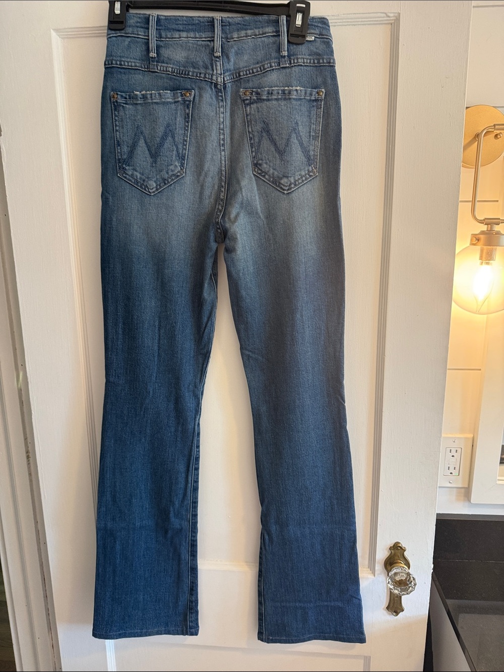 Mother High-Rise Button-Fly Flare Jeans in Blue Denim - Picture 3 of 4